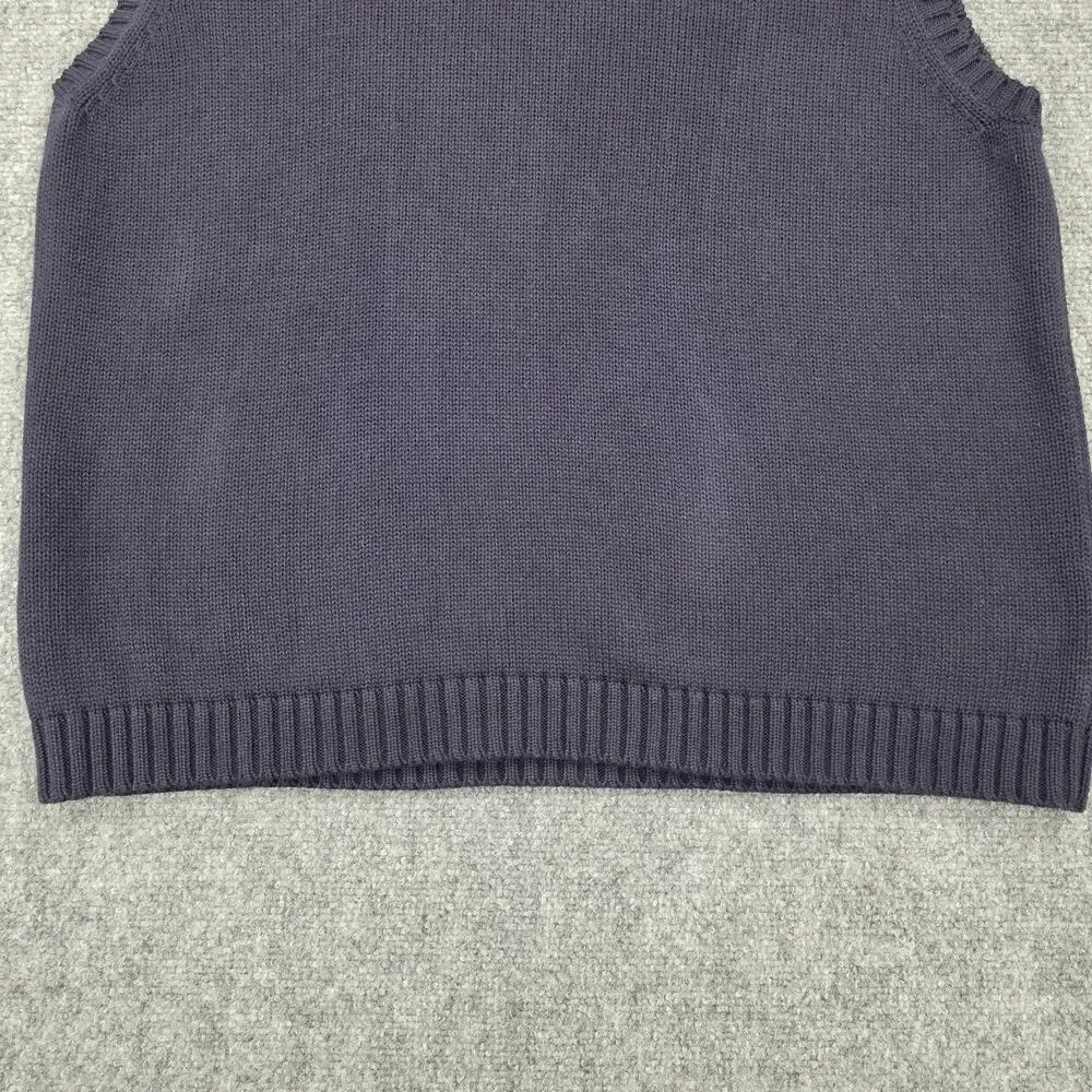 Vintage Lands End Sweater Vest Mens Large Blue Navy V Neck Knit Pullover Casual